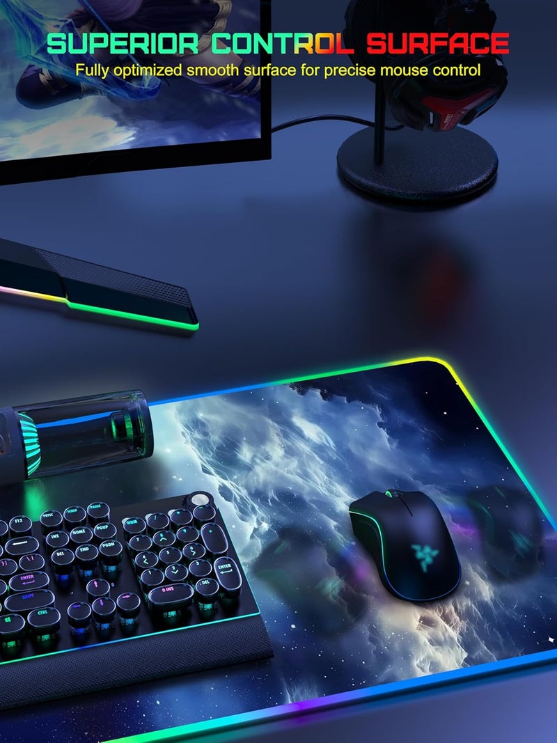 TopMade Wireless Charging Mouse Pad, RGB Gaming Mousepad, 35.4" x 15.8" Extra Large Waterproof Keyboard Desk Pad, Computer Desk Mat, Blue Nebula (Includes 20W PD Power Adapter & 6.56ft Woven Cable) - Image 5